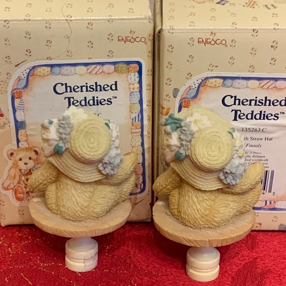 Cherished Teddies - Pair of Bears with Straw Hats - Lamp Finials - Picture 3 of 7